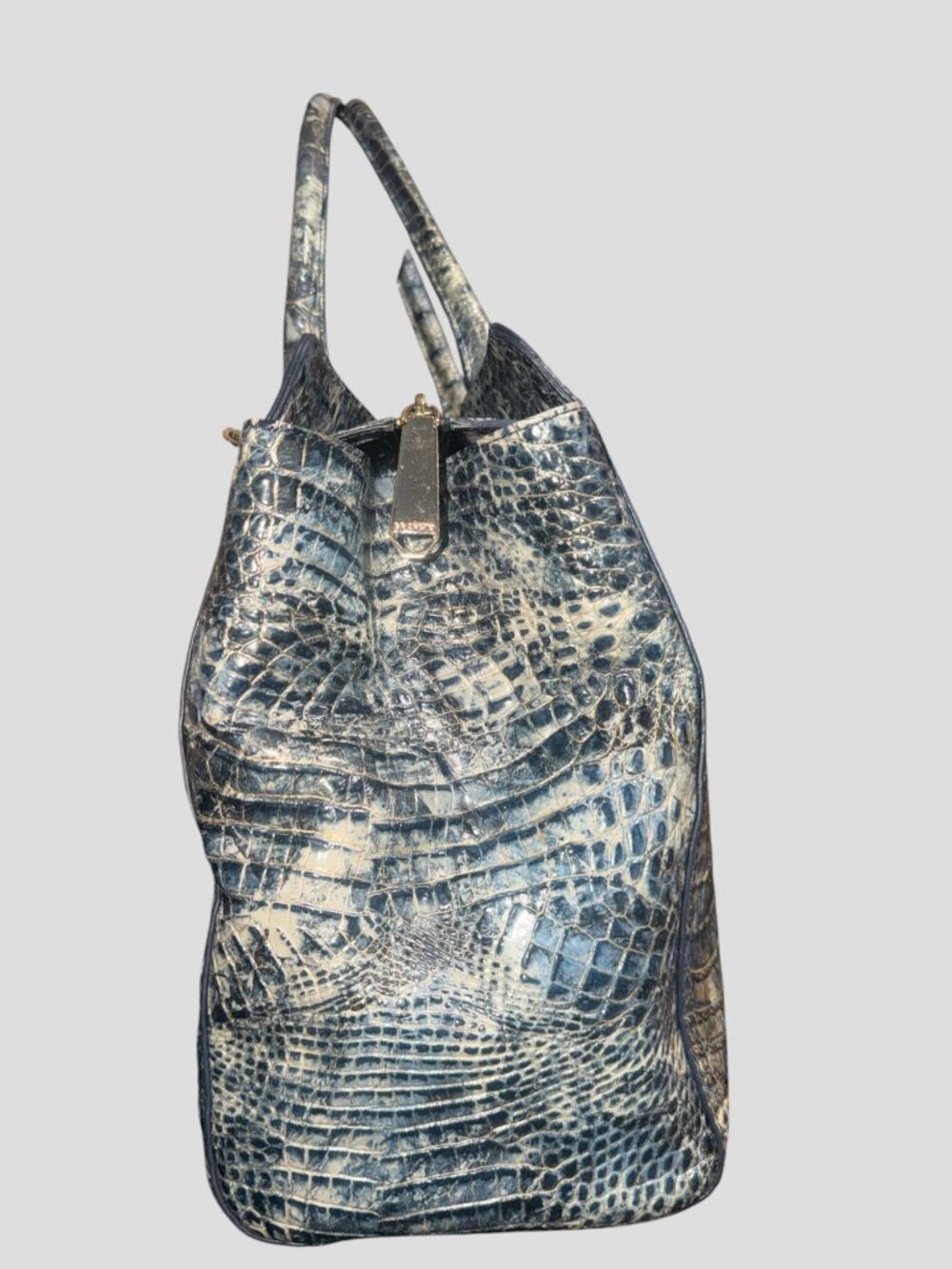Brahmin Finley Carryall Blue Shadow Melbourne Croc Embossed Leather Doctors Bag - Picture 9 of 15